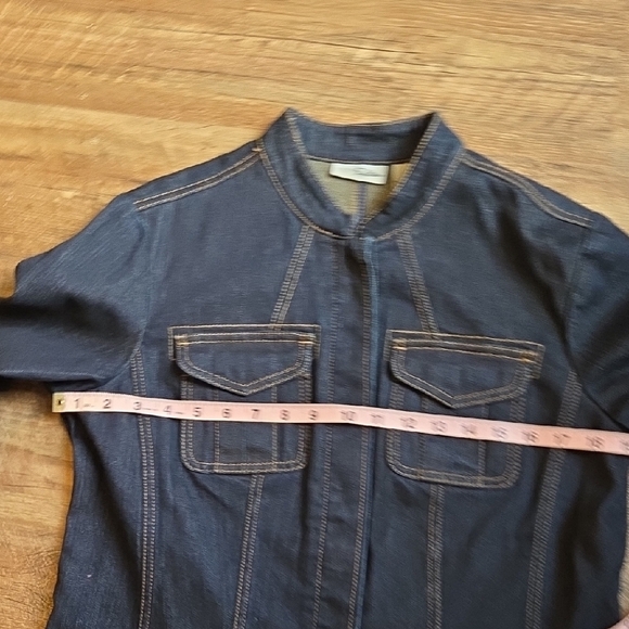 Chico's  Size 1 Peplum Jean Jacket Dark Blue Classic - Picture 8 of 11